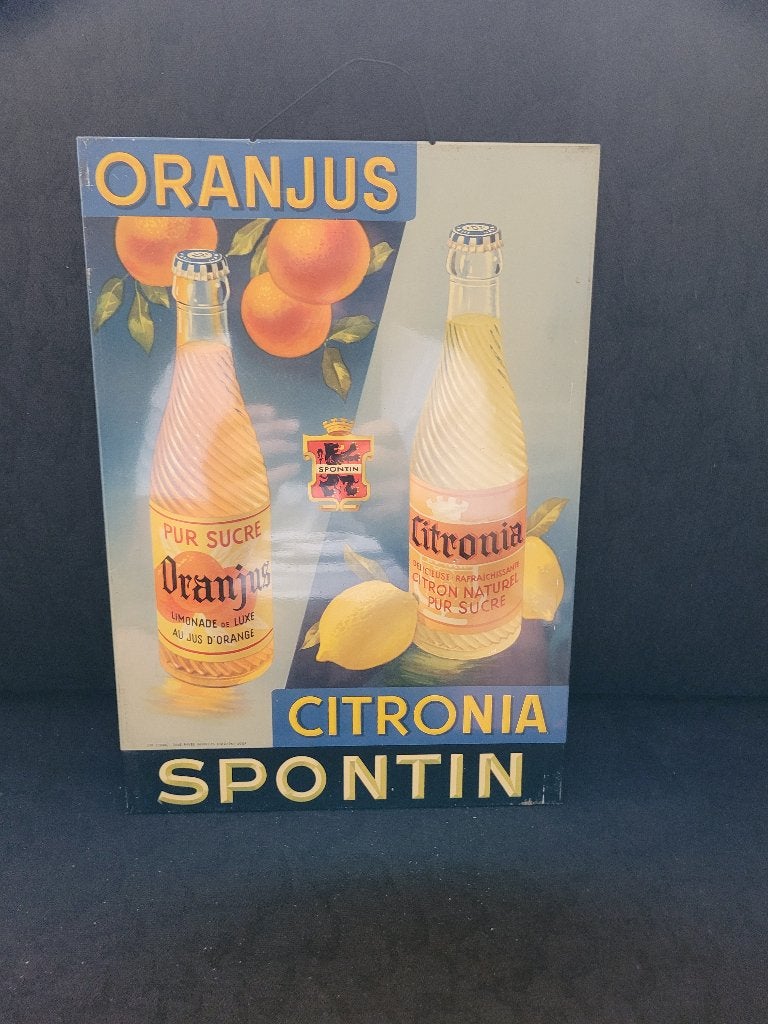 Reclameplaat Oranjus Spontin Citronia 1959, Verzamelen, Ophalen of Verzenden, Gebruikt, Reclamebord