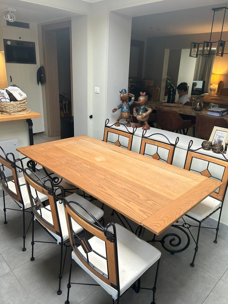 Prachtige smeedijzer eettafel mat 6 smeedijzer stoelen, Ophalen, Zo goed als nieuw