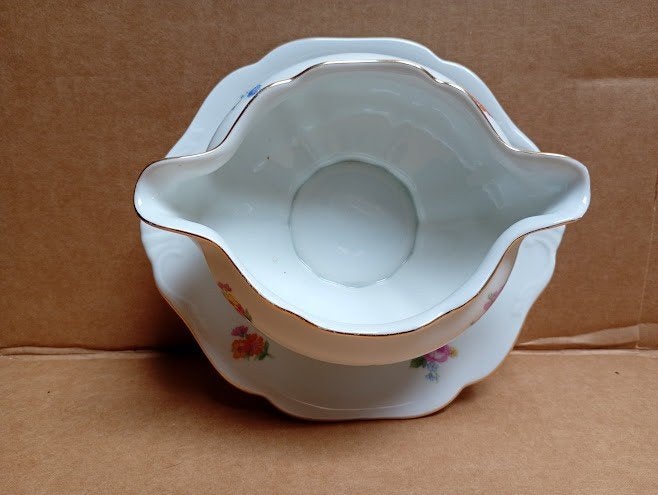 Bol à sauce vintage en porcelaine avec deux becs — H & C, Antiquités & Art, Enlèvement ou Envoi