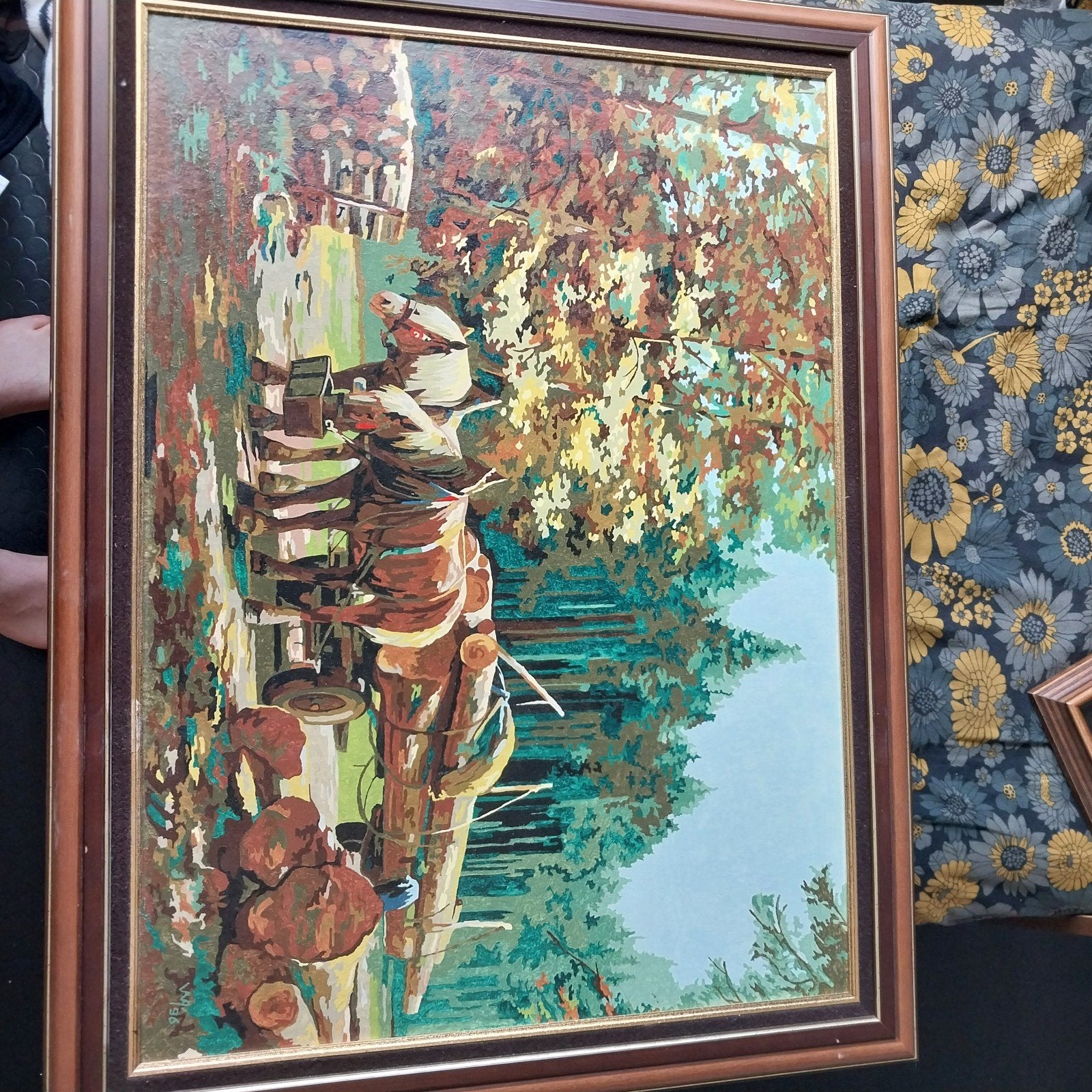 Sfeervol schilderij - Paard en wagen in het bos (1995), Enlèvement, Classique, Signé