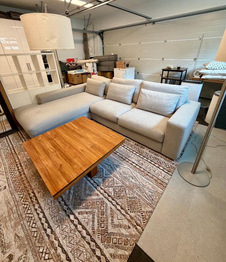 Moderne Haco hoekzetel + massieve teak salontafel – topstaat, Huis en Inrichting, Zetels | Zetels, Zo goed als nieuw, Hoekbank
