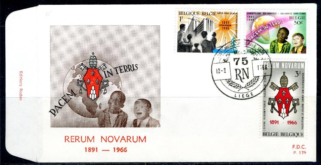 (B) 1360/1362 FDC 1966 - 75e verjaardag van Rerum Novarum., Postzegels en Munten, Postzegels | Europa | België, Met envelop, Ophalen of Verzenden