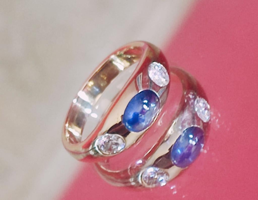 Bandring met saffier 0,95kt en diamanten 0,36kt, Bijoux, Sacs & Beauté, Bagues, Enlèvement ou Envoi, Femme ou Homme, Comme neuf