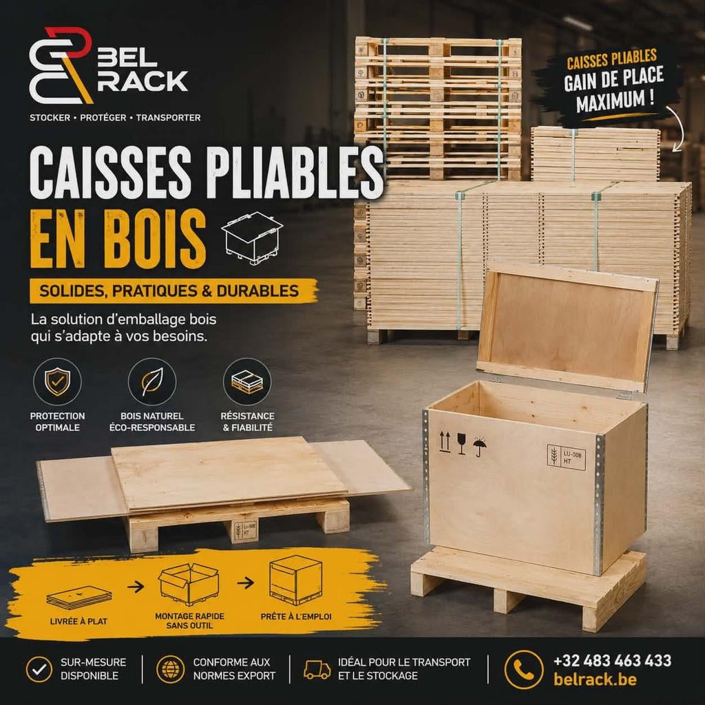 Opvouwbare opbergdozen op pallet, Ophalen of Verzenden, Belrack, Info@belrack.com, Belgique