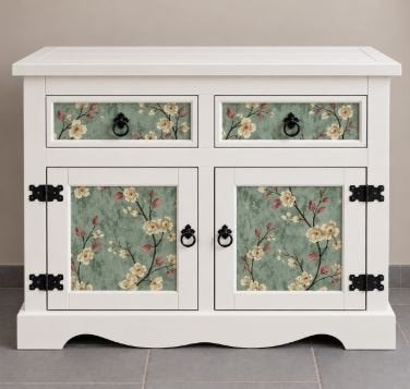 Buffet ancien relooké – Pièce unique, blanc & floral, Enlèvement, Comme neuf