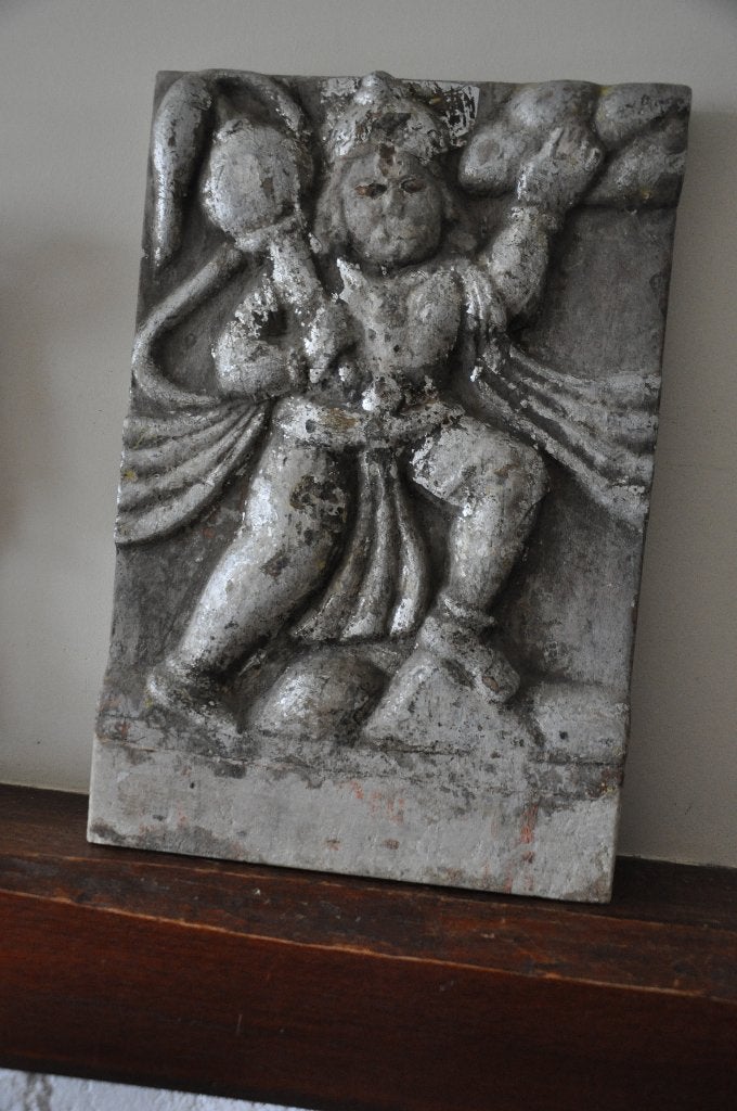 Hanuman en marbre avec feuille d'argent -  de l'Inde-1950, Enlèvement