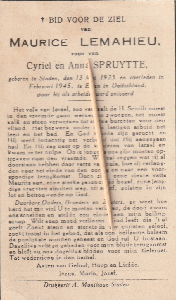 Victime de guerre 1940-1945, Envoi