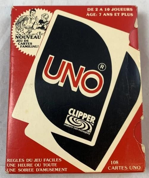 Jeu de cartes Clipper UNO Classic Vintage 108 cartes 1979, 1 ou 2 joueurs, Envoi, Comme neuf, Clipper