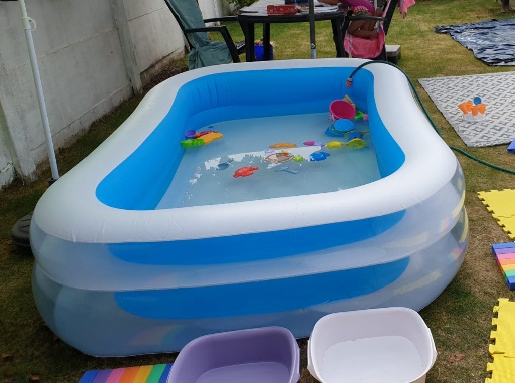 Piscine, tapis sol, marteau pneum.(pompe), couvert. piscine, Enlèvement, Comme neuf, Autres types