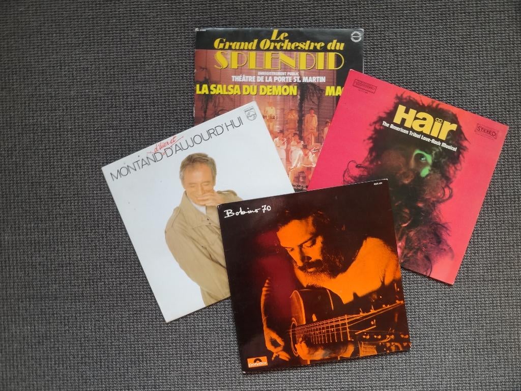lot van 4 LP's, oa Hair, Yves Montand, Moustaki Bobino 1970, Verzenden, Gebruikt, 12 inch