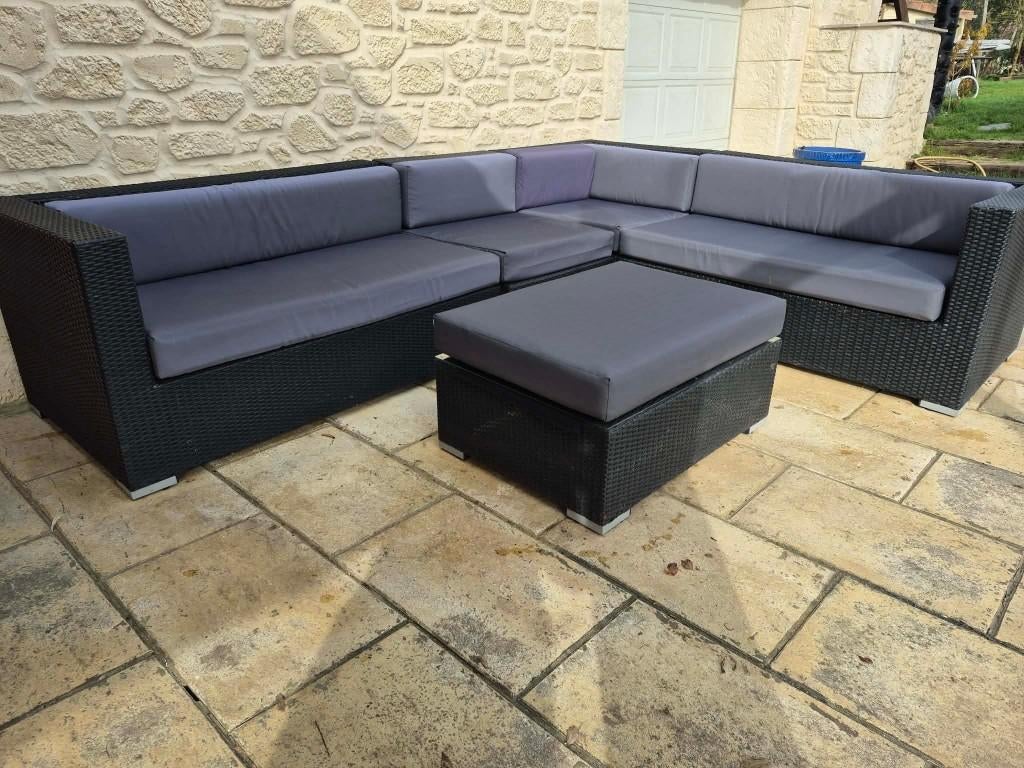 Ensemble de salon en osier Arbrini noir, Osier, Salons de jardin, Enlèvement, Utilisé