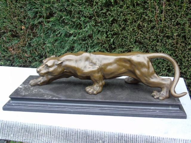 gesigneerde bronzen panter, BARYE op bewerkt marmer, Ophalen of Verzenden, Brons