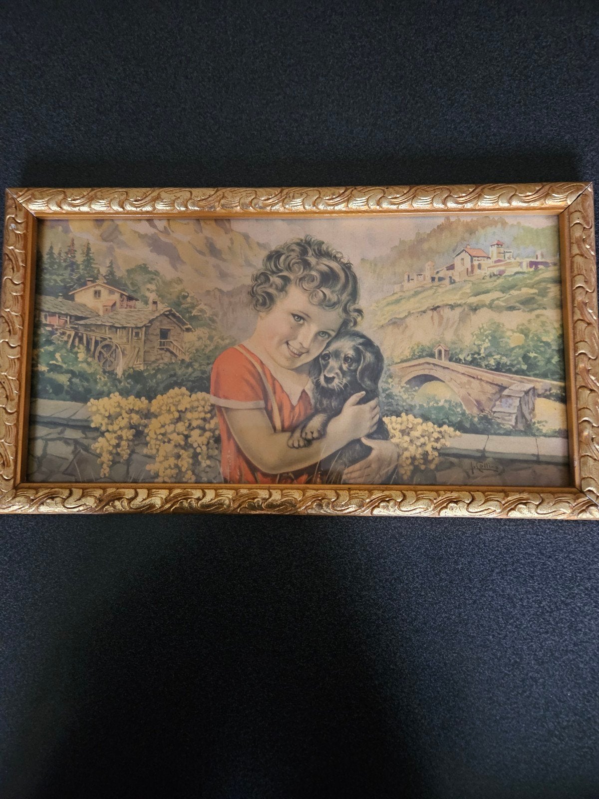 Vintage schilderij van Antonio Collino in mooi kader, Ophalen of Verzenden, Vintage, Ingelijst
