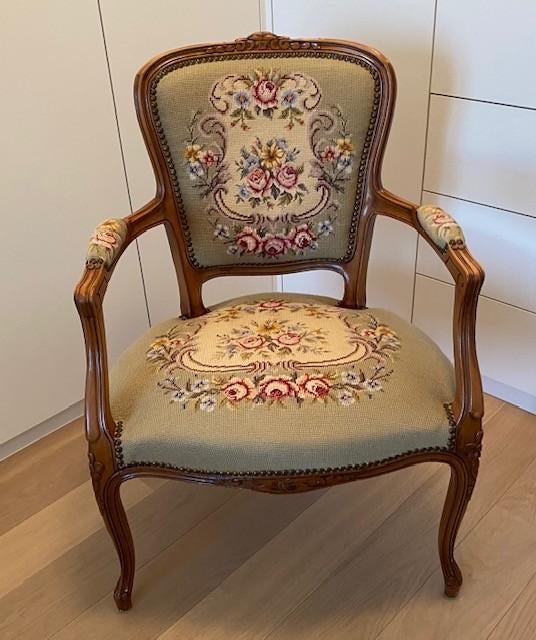 Vintage fauteuil in Louis XV-stijl,, Ophalen, Gebruikt, 75 tot 100 cm, Stof