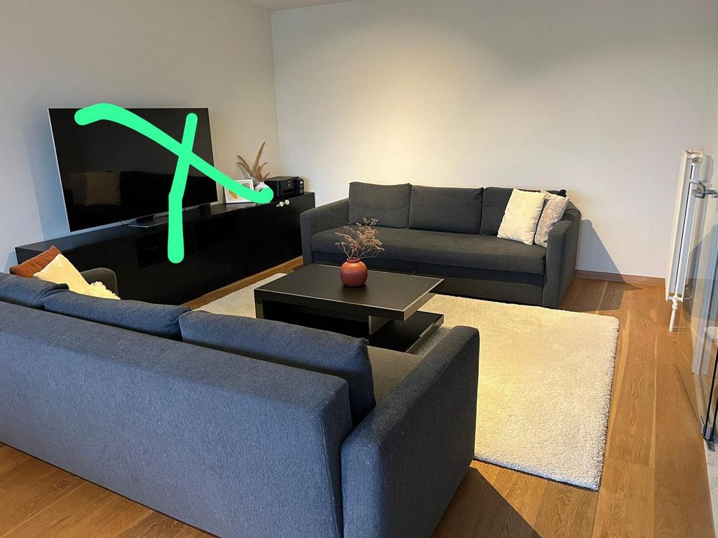 2 IKEA FRIHETEN zetels + salontafel + groot tapijt, Huis en Inrichting, Ophalen, Gebruikt, Stof, Modern