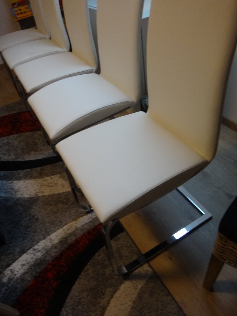 Lederen stoelen met roestvrijstalen poten, Huis en Inrichting, Stoelen, Ophalen, Wit, Nieuw, Vijf, Zes of meer stoelen
