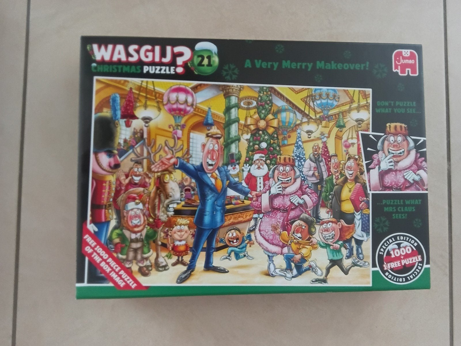 puzzels Wasgij Christmas 21.A Very merry makeover 2x1000, Ophalen of Verzenden, Meer dan 1500 stukjes, Zo goed als nieuw
