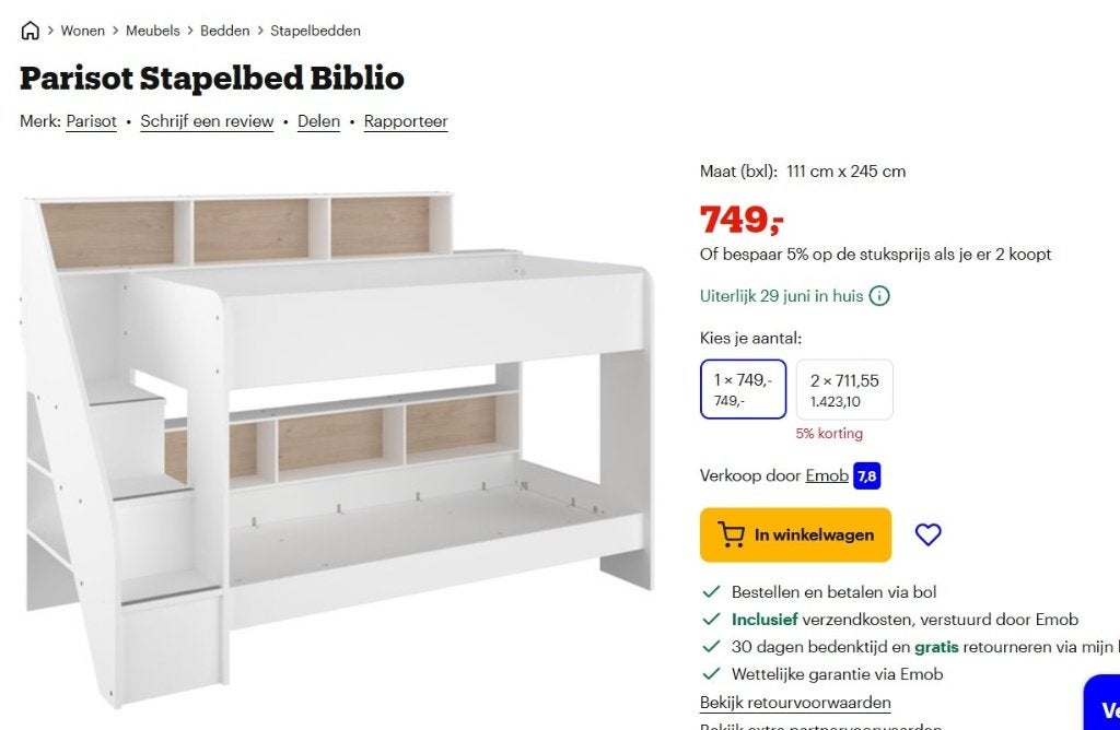Stapelbed Bibop Weba, Enfants & Bébés, Chambre d'enfant | Lits superposés & Lits mezzanines, Enlèvement, Utilisé, Lits superposés