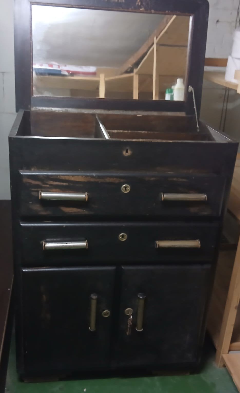 Make-up kast, zwart, met spiegel, 2 lades en 2 opbergvakken, Ophalen, Gebruikt, 1 of 2 laden, 100 tot 150 cm