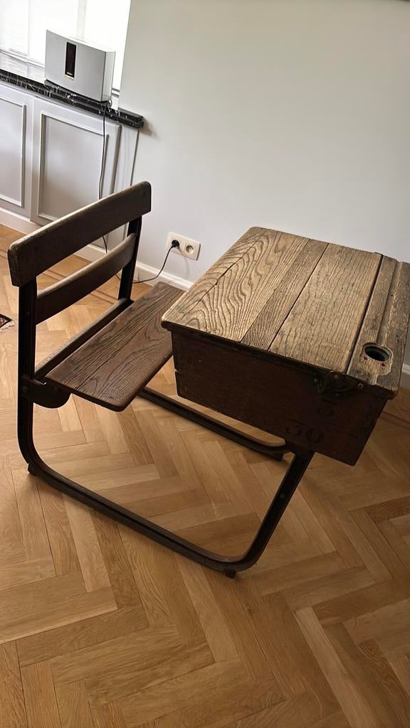 Bureau ancien pour enfants avec banc, Maison & Meubles, Bureau d'écolier, Enlèvement, Antique, Bois