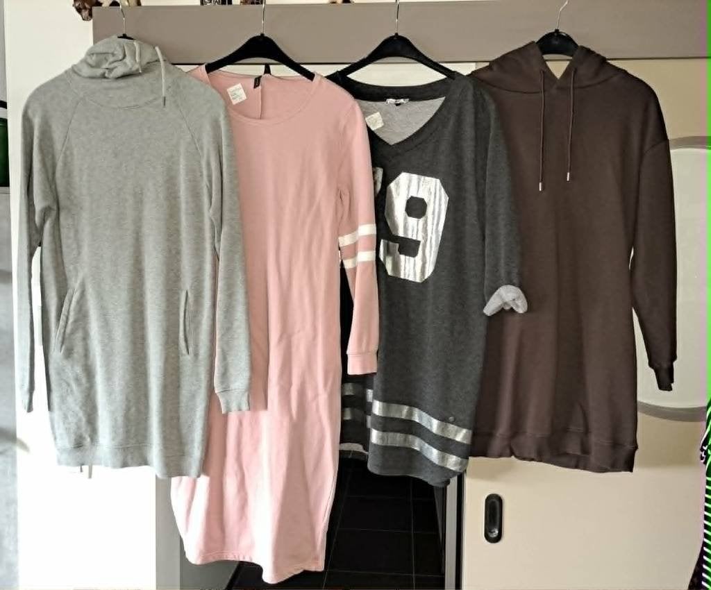 4x sweatjurk, ook met kap, mt M en 42/44, Enlèvement ou Envoi, Comme neuf, Taille 42/44 (L), Brun