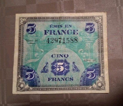 France, émis en france, 5 francs.serie de 1944, Timbres & Monnaies, Billets de banque | Asie, Enlèvement ou Envoi, Billets en vrac