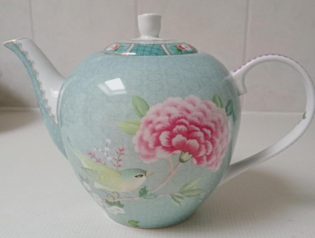 GROTE PORSELEINEN THEEPOT BLUSHING BIRDS, 1600ml, PIT STUDIO, Huis en Inrichting, Ophalen of Verzenden, Nieuw, Porselein, Overige typen