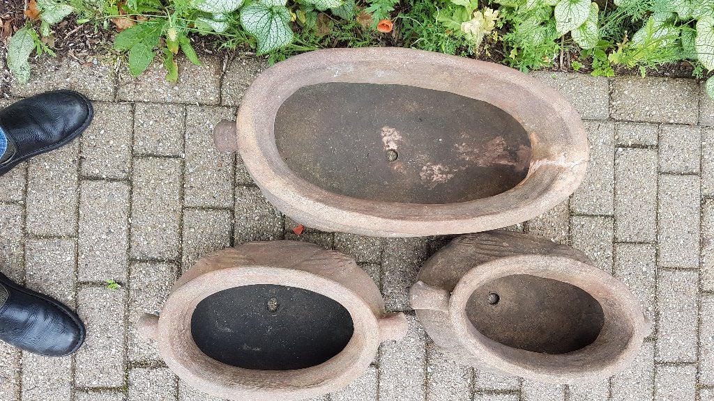 3 autentieke potten, Tuin en Terras, Gebruikt, Minder dan 40 cm, Aardewerk, Ophalen