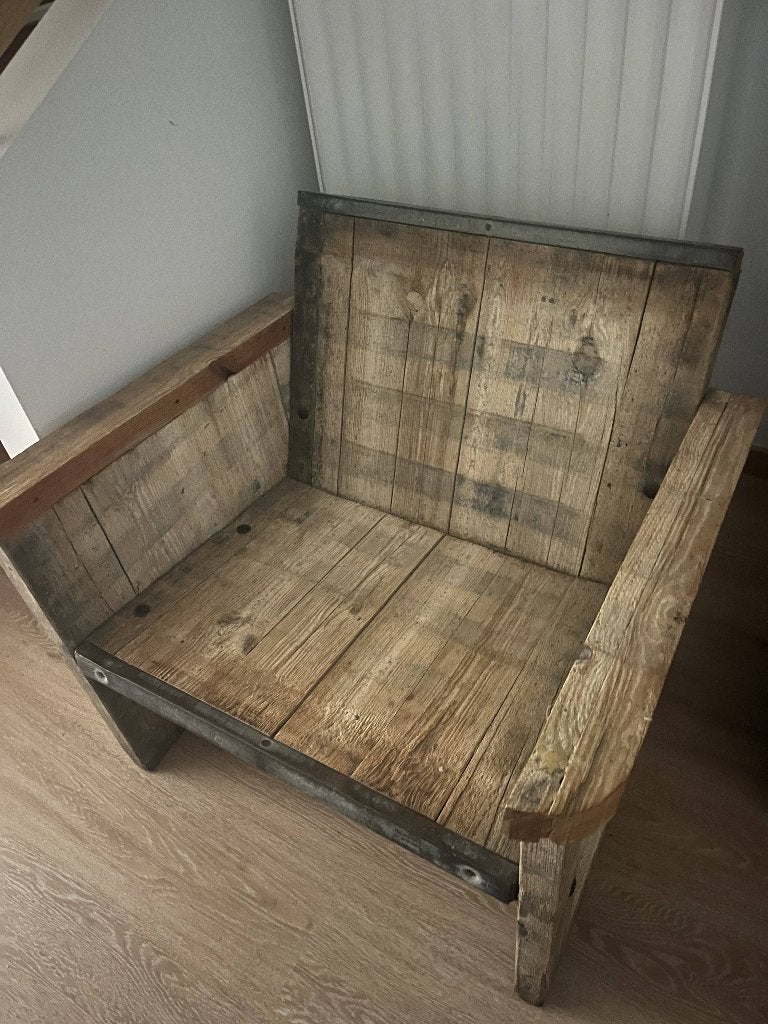 Fauteuil vintage bois massif industriel, Maison & Meubles, Enlèvement, Comme neuf, Bois