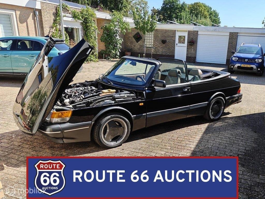 Saab 900 Turbo 16S Cabriolet | 1993 | Route 66 Auctions, Zwart, Bedrijf, Handgeschakeld, Overige carrosserie