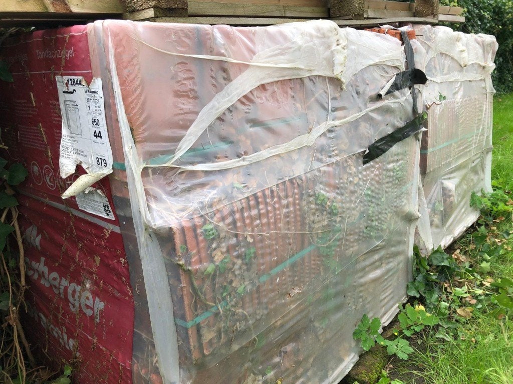 2 volle pallets Koramic Stormpan 44 Oud Latem, Ophalen, Steen of Klei, Nieuw, 15 m² of meer