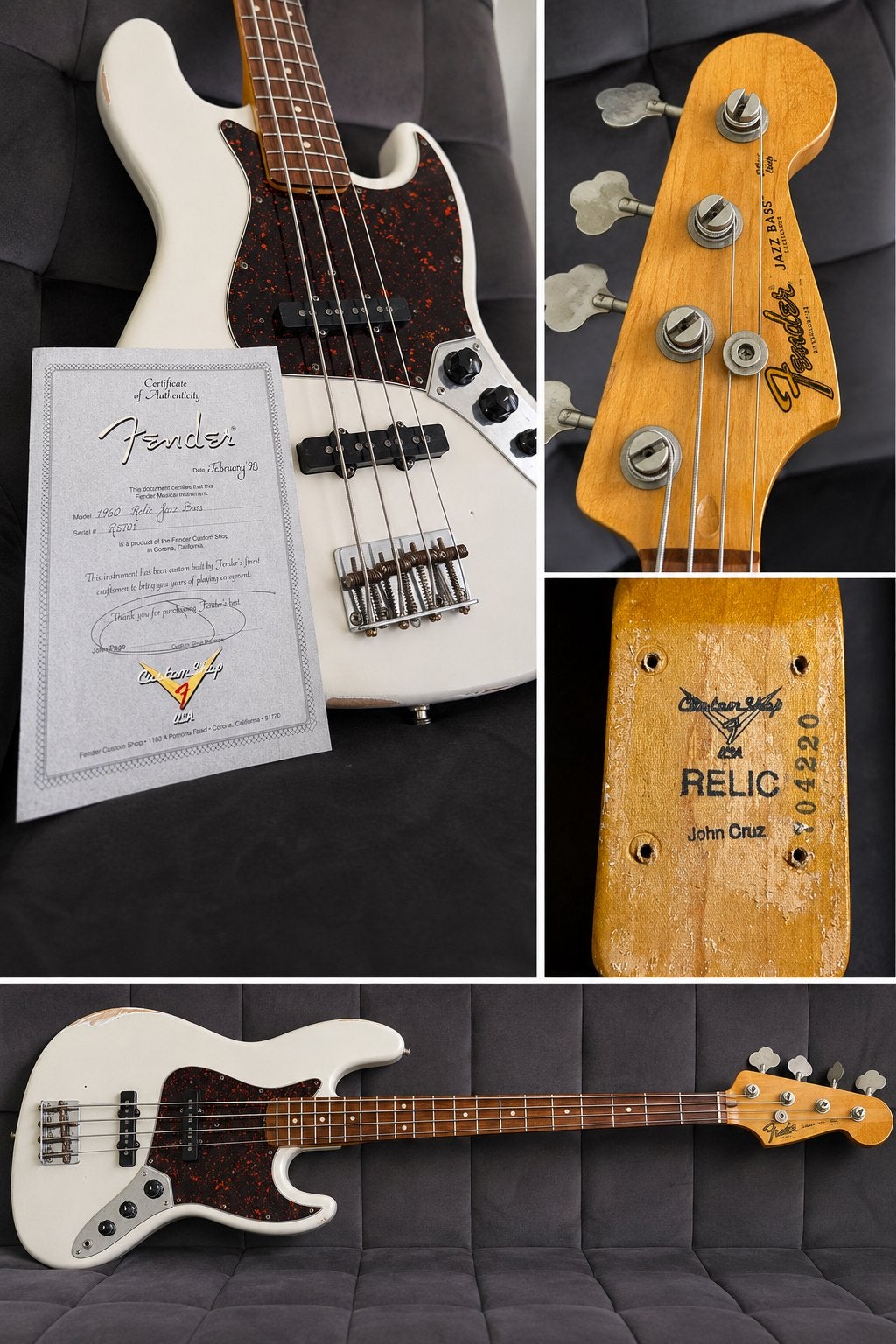 Fender Custom Shop 1960 Jazz Bass Relic 1998 – John Cruz, Ophalen, Zo goed als nieuw