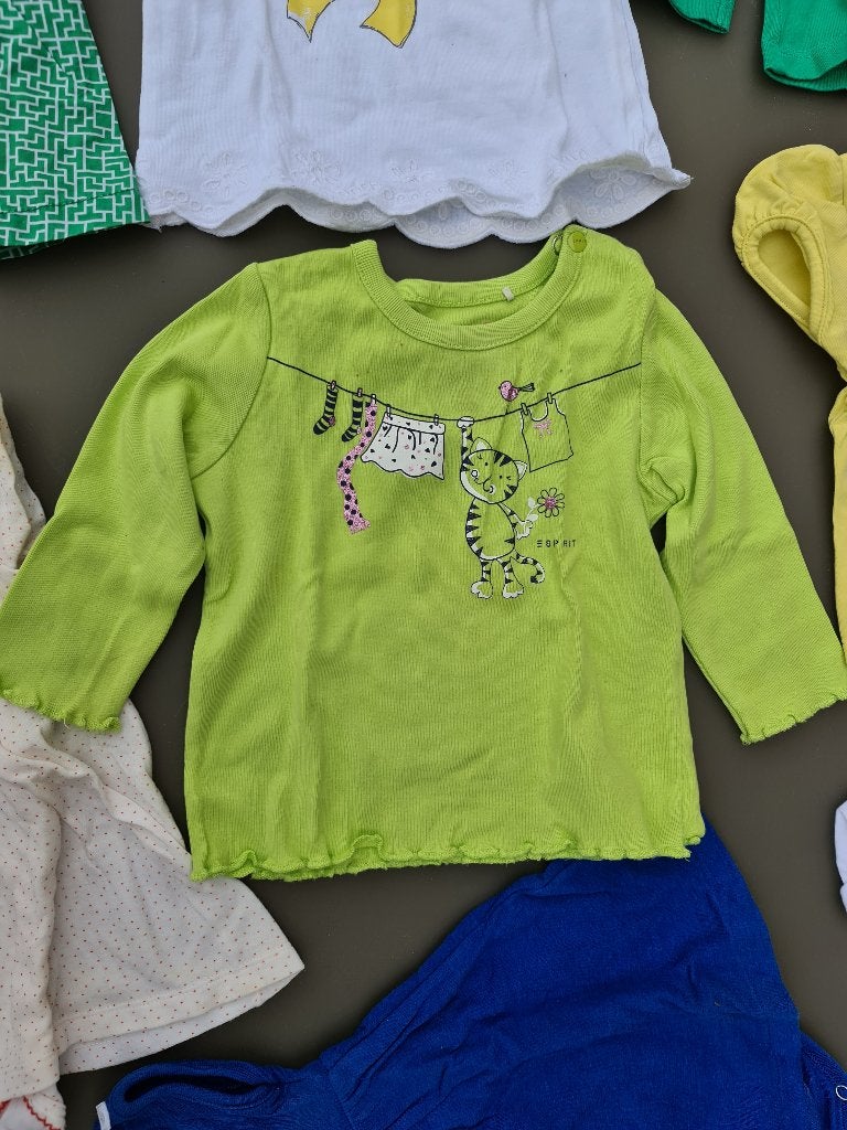 groene longsleeve t-shirt met kat Esprit 9m/74cm, Enlèvement, Comme neuf