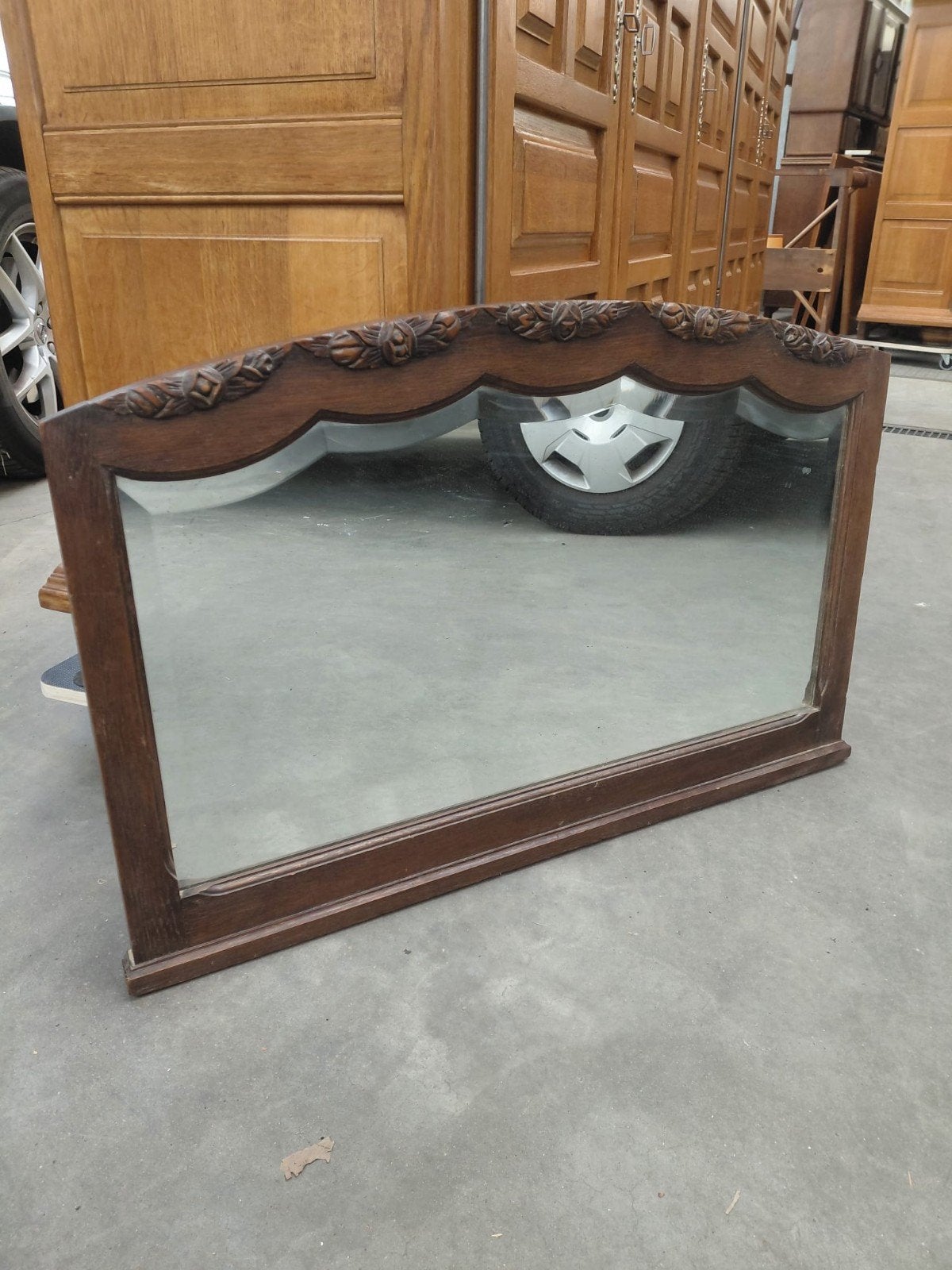 Miroir en chêne antique/classique de caractère, Enlèvement ou Envoi, Autres formes, 50 à 100 cm, Moins de 100 cm