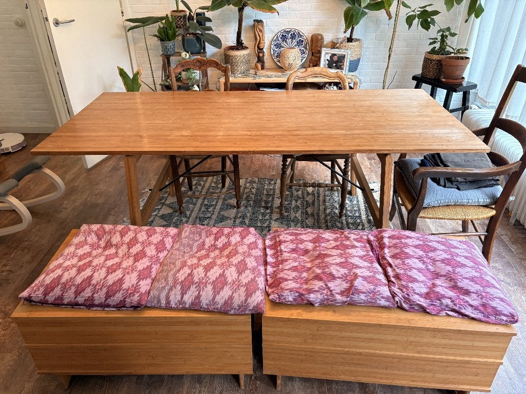 eettafel van het Deense  met 2 zitplaatsen en opbergbank, Ophalen, Gebruikt, Danish, 200 cm of meer