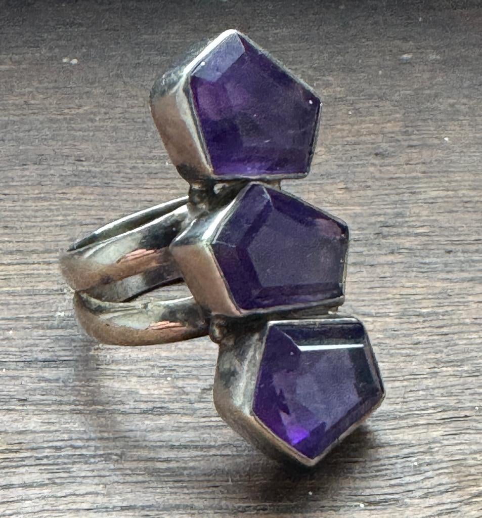 Antieke ring van 925 zilver en amethist uit 1940, Ophalen of Verzenden, Zilver, Ring
