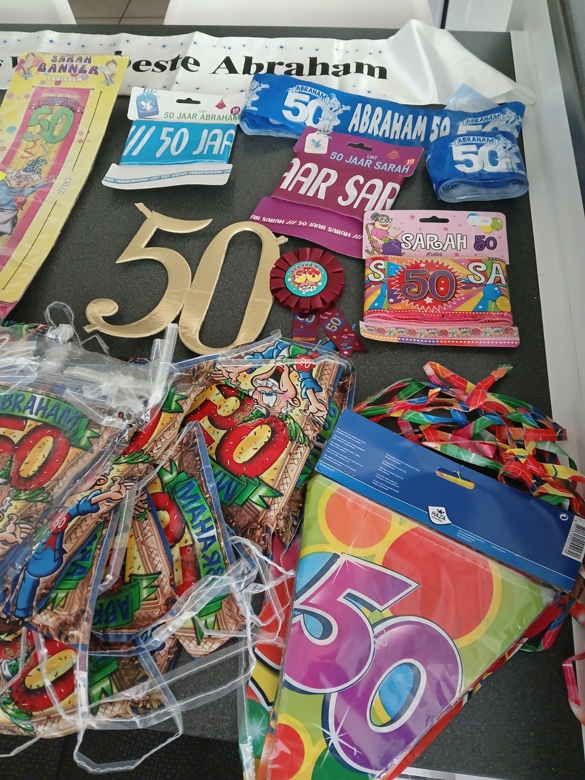 Versiering 50 jaar , Sarah en Abraham., Hobby en Vrije tijd, Ophalen, Versiering