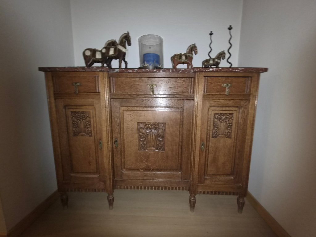 Halkast / dressoir met marmeren blad, Huis en Inrichting, Ophalen, Gebruikt, Antiek / klassiek, 25 tot 50 cm