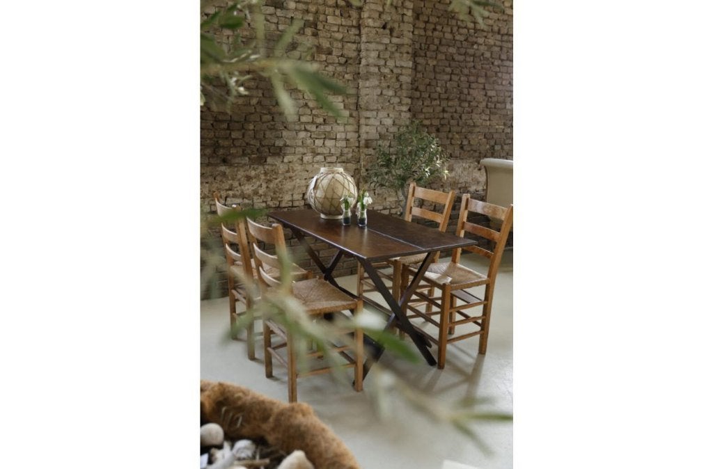 Oude kerkstoelen - houten ladderback met gevlochten zitting, Antiek en Kunst, Ophalen