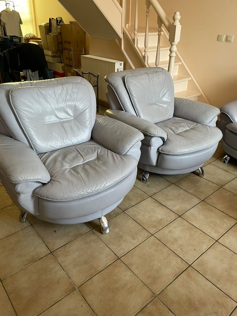 Salon 3 pl + 2pl en cuir gris clair pivotants, Enlèvement, Utilisé, Cuir, Contemporain