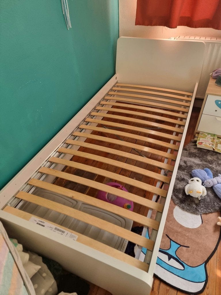 Ikea bed+lattenbodem 90x200 Askvoll/Luröy, Ophalen, 85 tot 100 cm, Zo goed als nieuw, Lattenbodem