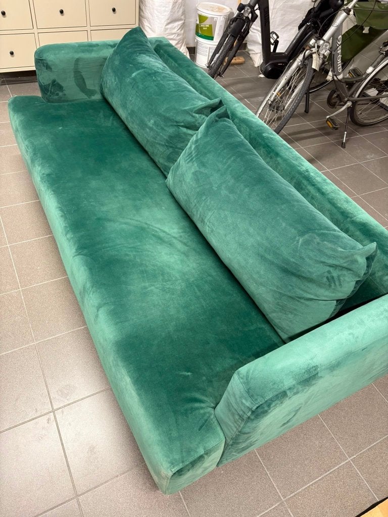 Zetel fluweelgroen, Ophalen, Gebruikt, 150 tot 200 cm, Driepersoons