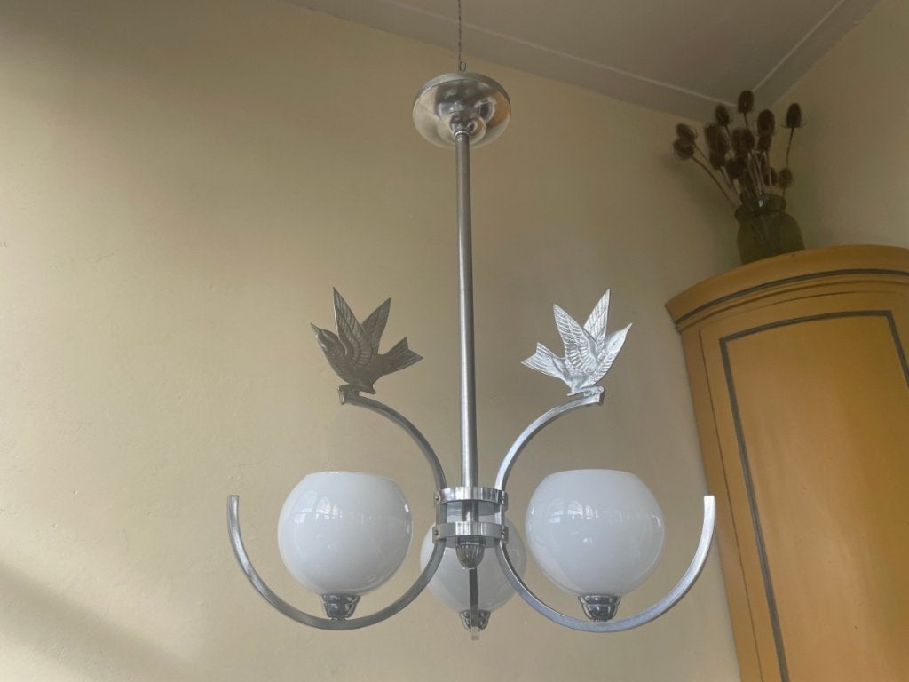 Hanglamp Lamp Plafondlamp met vogels Art Deco 1930 Frans, Antiek en Kunst, Ophalen of Verzenden
