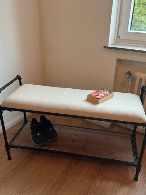 Banc d'entrée - bois, métal noir et assise écrue, Enlèvement, Utilisé