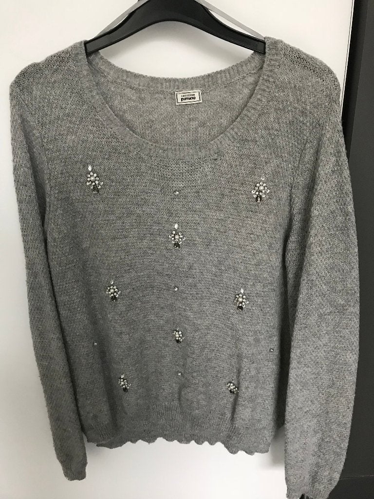 Pull gris à pierres brillantes taille S, Gris, Enlèvement ou Envoi, Taille 36 (S), Comme neuf
