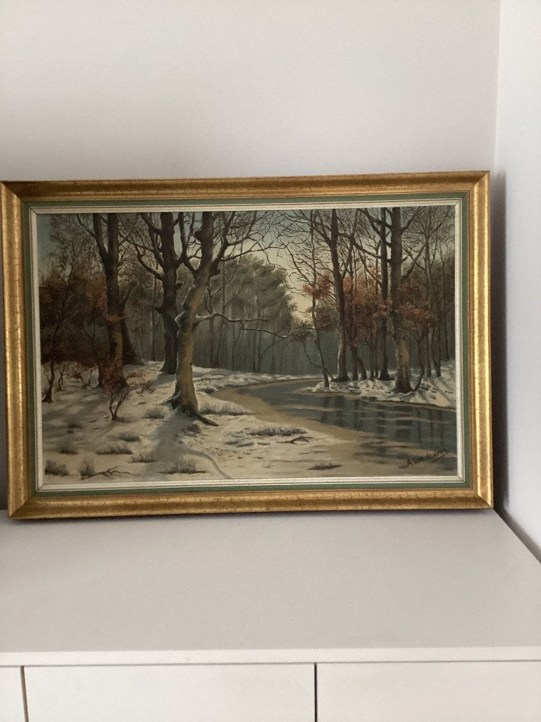 Winterlandschap in een bos, Paysage, Enlèvement, Réaliste, Toile