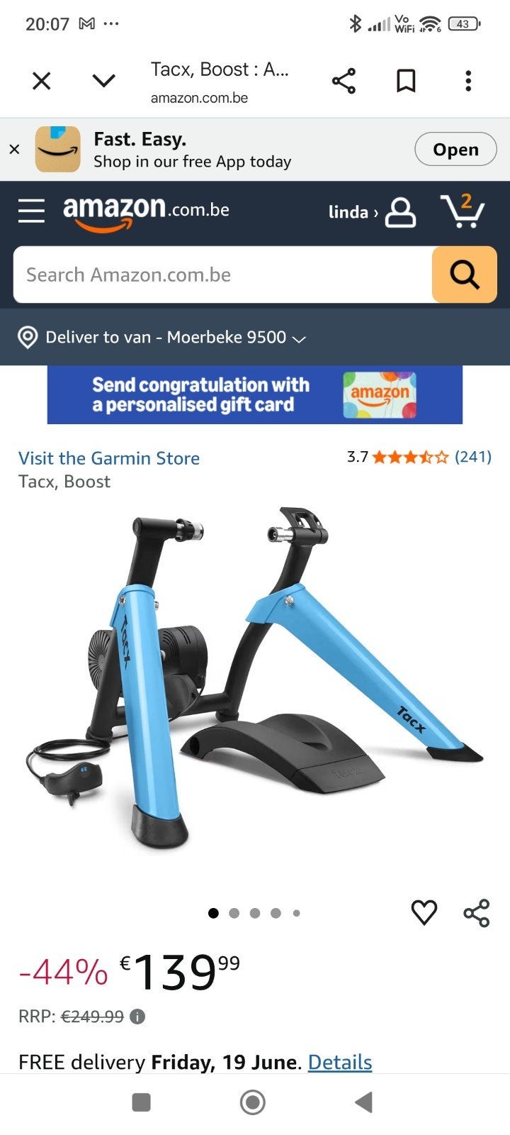 Tack boost vélo, Ophalen