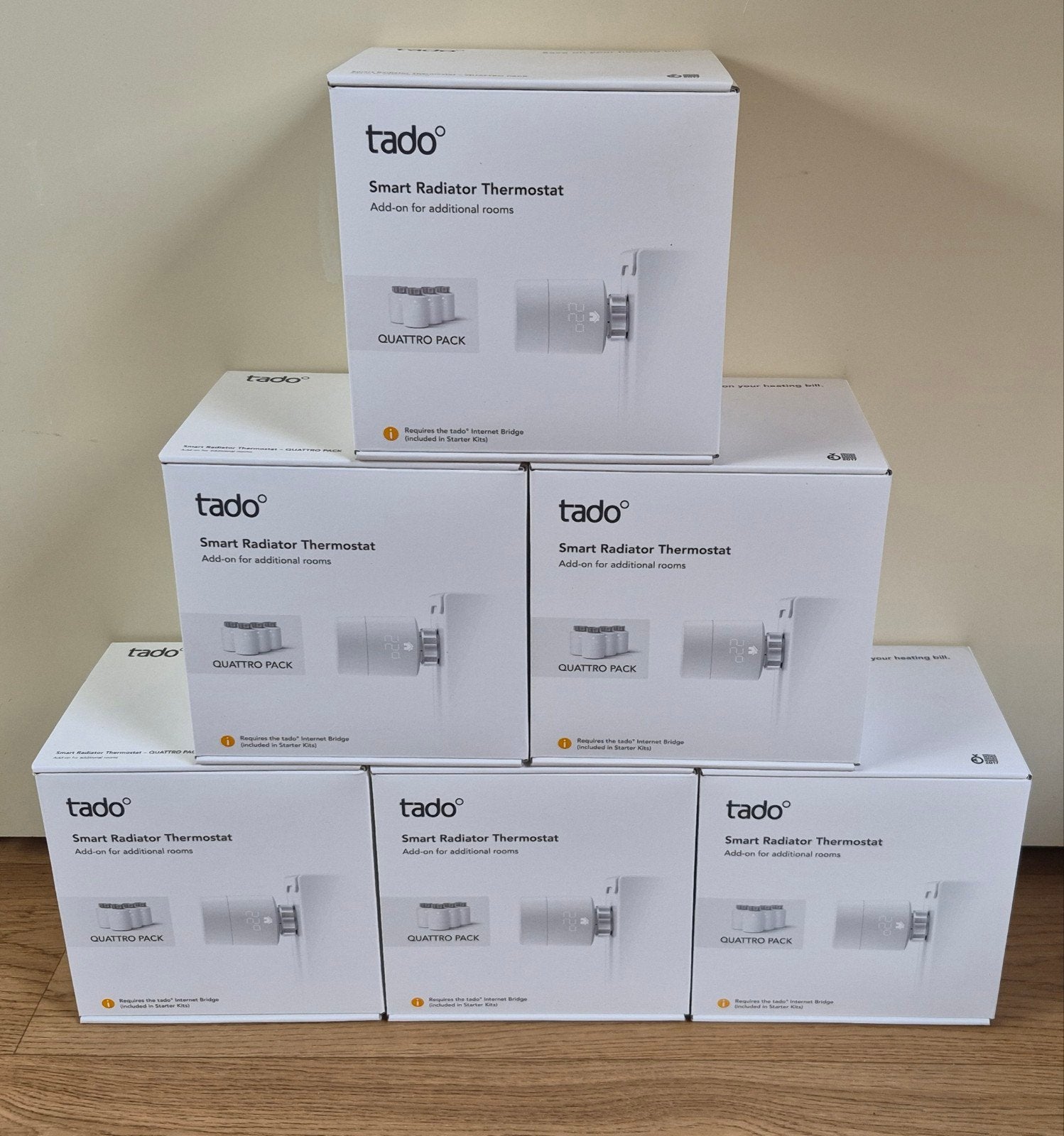 4x tado Slimme Radiatorknop V3+ Quattro uitbreiding pack, Verzenden, Slimme thermostaat, Nieuw