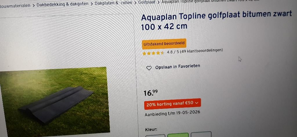 Golfplaat bitumen zwart, Ophalen, Overige materialen, Zwart, Nieuw