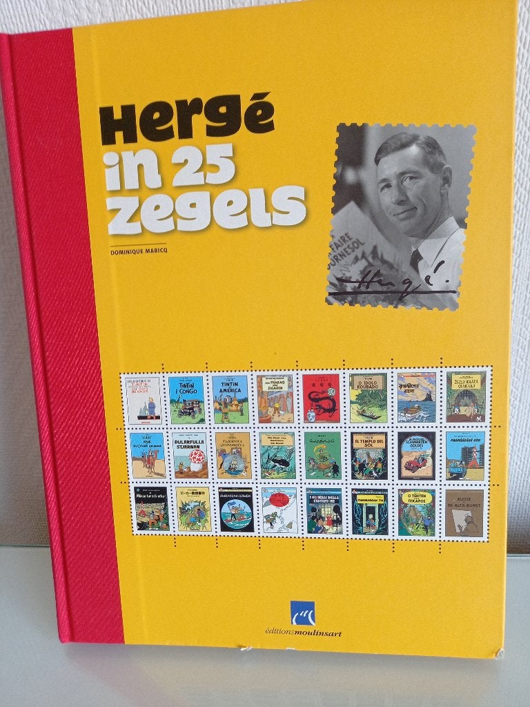 boek 'Hergé in 25 zegels', Eén stripboek, Ophalen of Verzenden, Zo goed als nieuw, Dom. Maricq